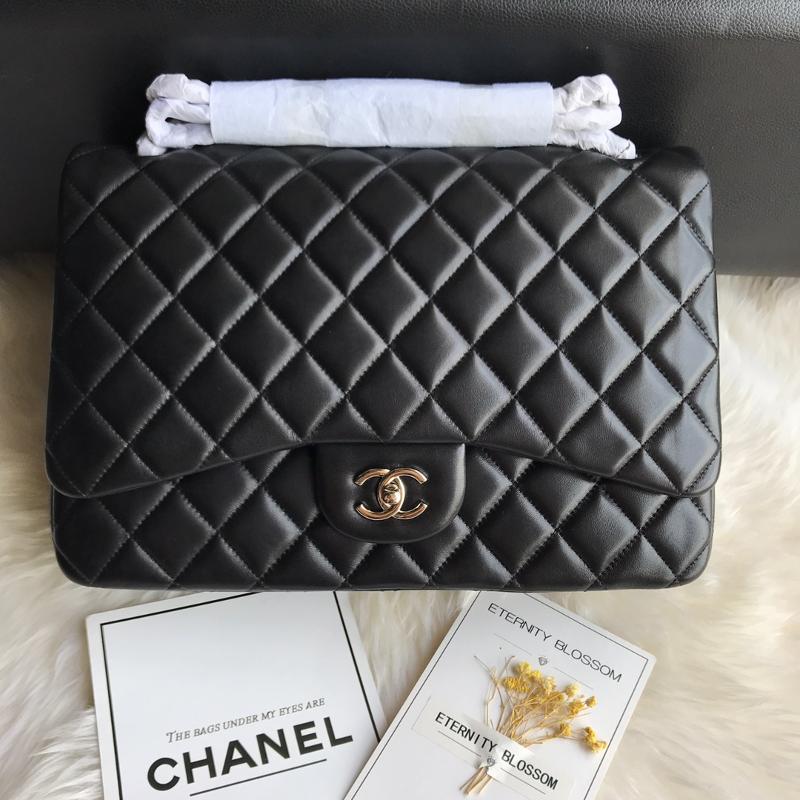 Chanel 2.55 Classic A58601 sheepskin silver buckle black